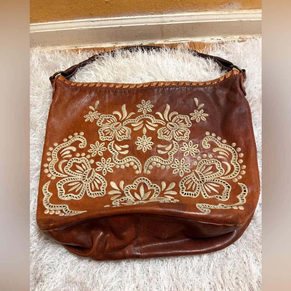 Isabella Fiore Brown Floral Embroidered Women's Bag